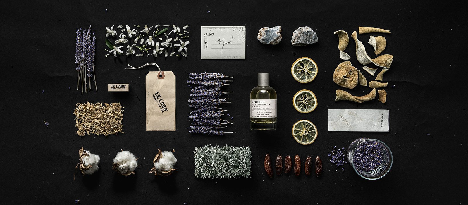 Le Labo Lavande 31 eau de parfum bottle with lavender sprigs and tonka beans